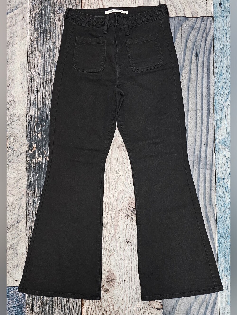 Celebrity Pink Braided Waistband Flare Jeans High-Rise Women's Size 13/31 Black